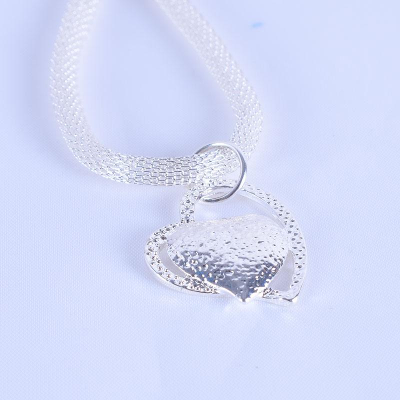 Sterling Silver Gorgeous Charm  Charm Heart Wedding Lady Love Necklace Noble Luxury 18 Inches Silver Jewelry