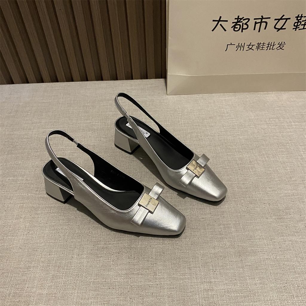 French High-end Square Head Thick Heel Bag Head Sandals 2025 New Bow Light Mouth Single Shoes Women