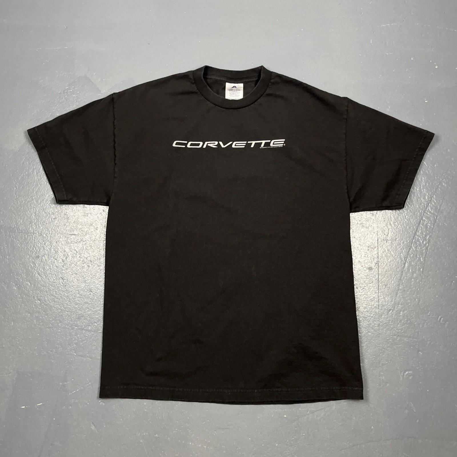 Vintage Y2K Corvette Graphic Tshirt Black XL Spellout VTG Cars Casual 2XL