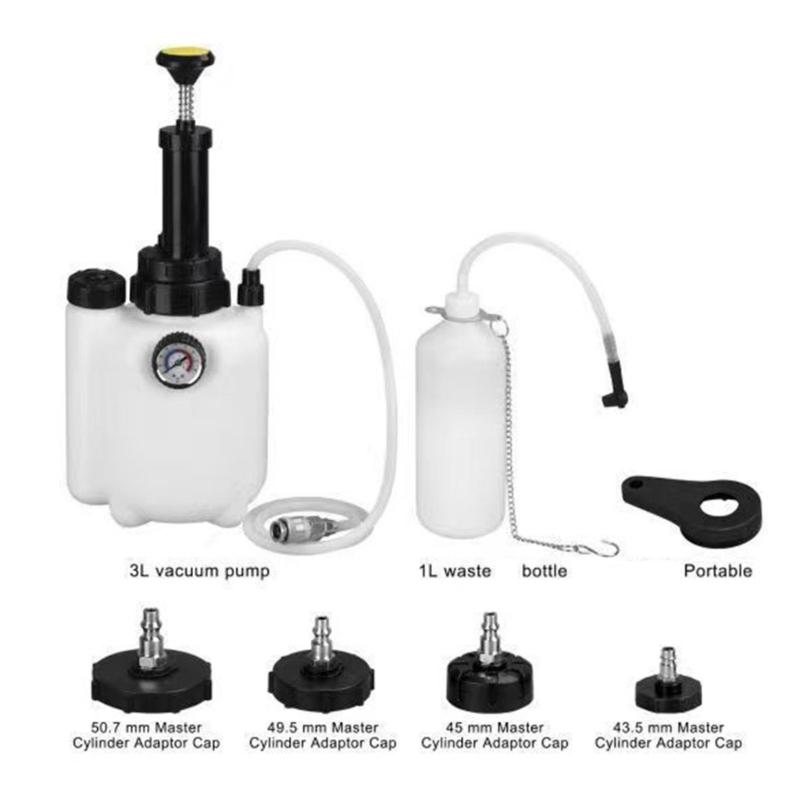 Brake Bleeding Tool 3L Capacity with 4 Universal Connector Ergonomic Design Fluid Evacuators for DIY Auto Maintenance