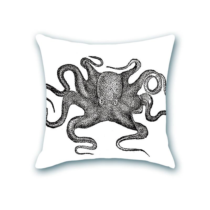 

Retro Ocean Series Imitation Super Soft Pillow Cover Octopus Starfish Cushion Sofa Nap Bedside Pillow linen-45x45cm double-sided [without pillow core]