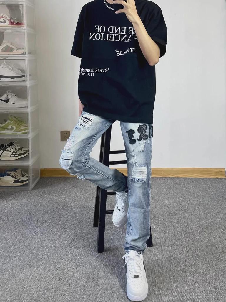 Men's Slim Fit High Street Embroidered Skinny Jeans – Trendy Student Style