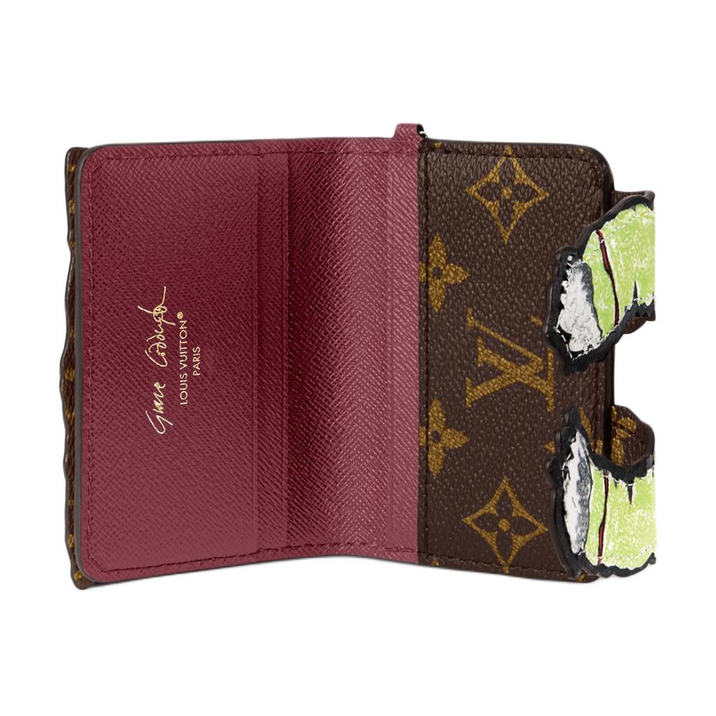 Louis Vuitton X Grace Coddington Collaboration Catogram Cat Pawket Silver Metal Illustrated Graffiti Leather Wallet Women wallet White Green M25732
