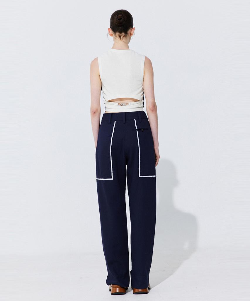 WNDERKAMMER Color-Block Point Linen Trousers_Navy