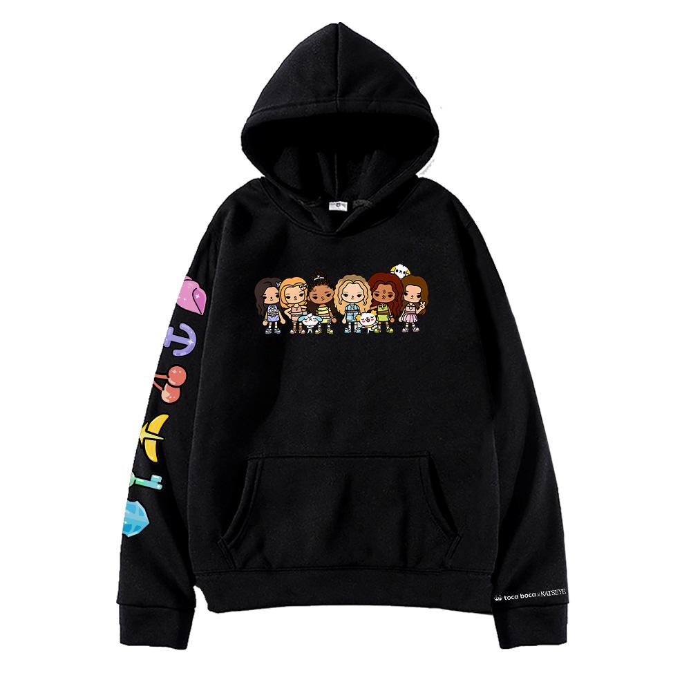 KATSEYE X Toca Boca Hoodie Damen Herren Herbst Lockeres Sweatshirt Kreatives Fleece Kapuzenpullover Lässig Hip Hop Streetwear Lässig Y2K Pullover