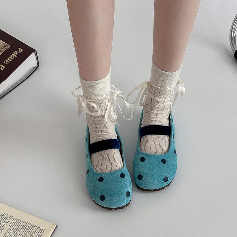 Cute polka dot Mary Jane single shoes women's summer new one-pedal flat-bottomed comfortable casual single shoes