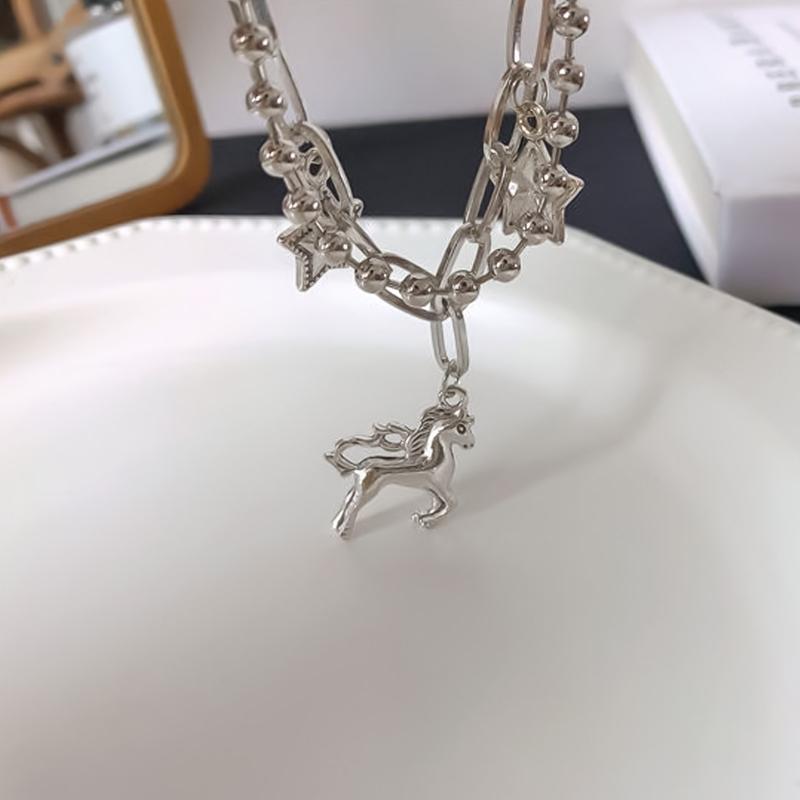 Einzelhorn Pferdearmband Cooles Mädchen Hip Hop Zweilagiges Sternanhänger Armband Einfacher Vielseitiger Modischer Handgelenkschmuck