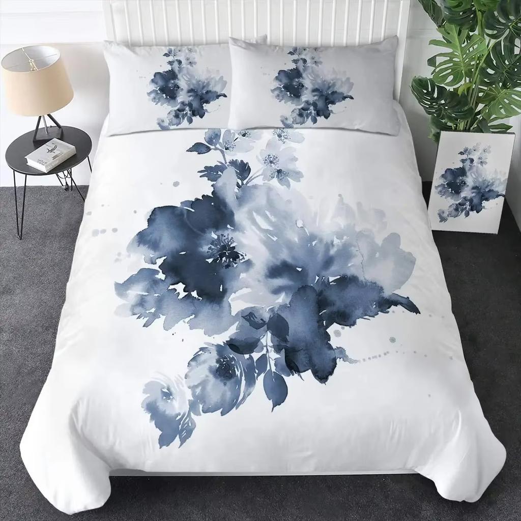 Watercolor Botanical Floral Duvet Cover Set Purple Plant Flower Printed Bedding Set Girls Women Decor 2/3 Piece Comforter Covers