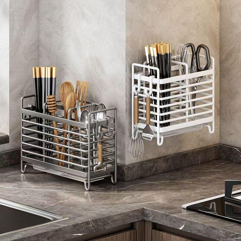 Wall-Mounted Stainless Steel Utensil Holder: Chopstick, Knife & Spoon Storage Rack