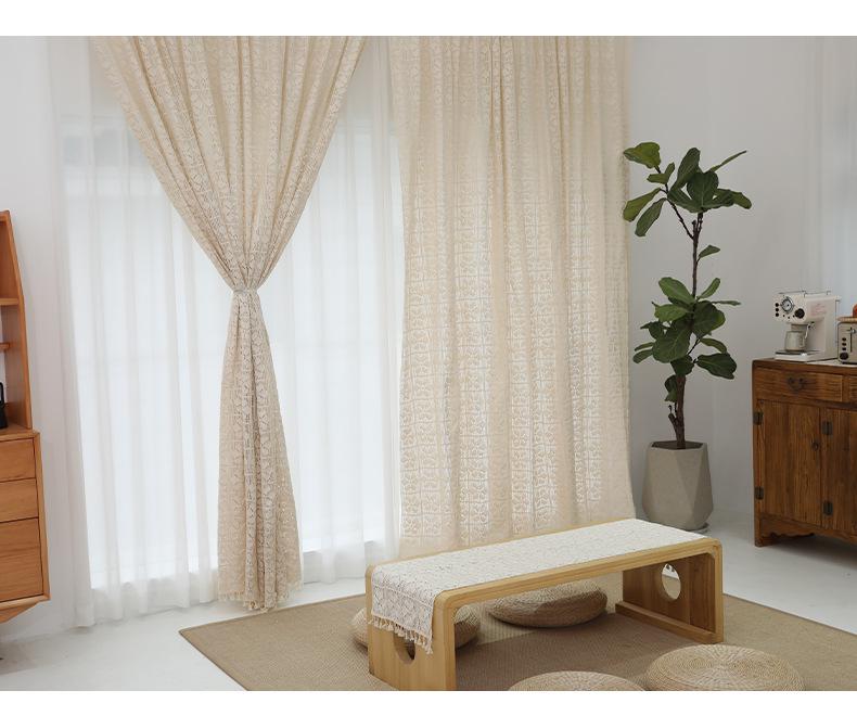 American Pastoral Floral Lace Cotton Solid Color Sun-Blocking Decorative Curtains for Bay Windows