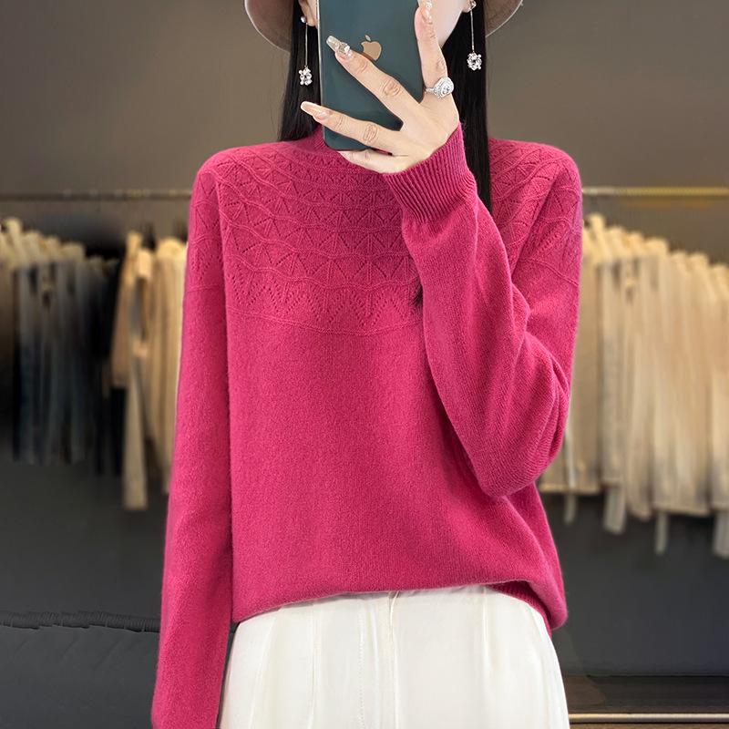 Cross-Border Autumn/Winter Women's Slim Fit Trendy Semi-High Neck Soft Knit Sweater.