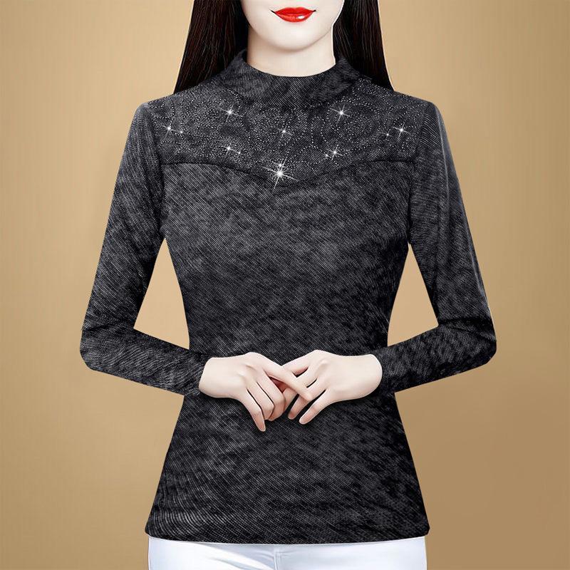 New Winter Ironing Half-high Collar Base T-shirt for Women's Slim and Fashionable Versatile Long-sleeved Top