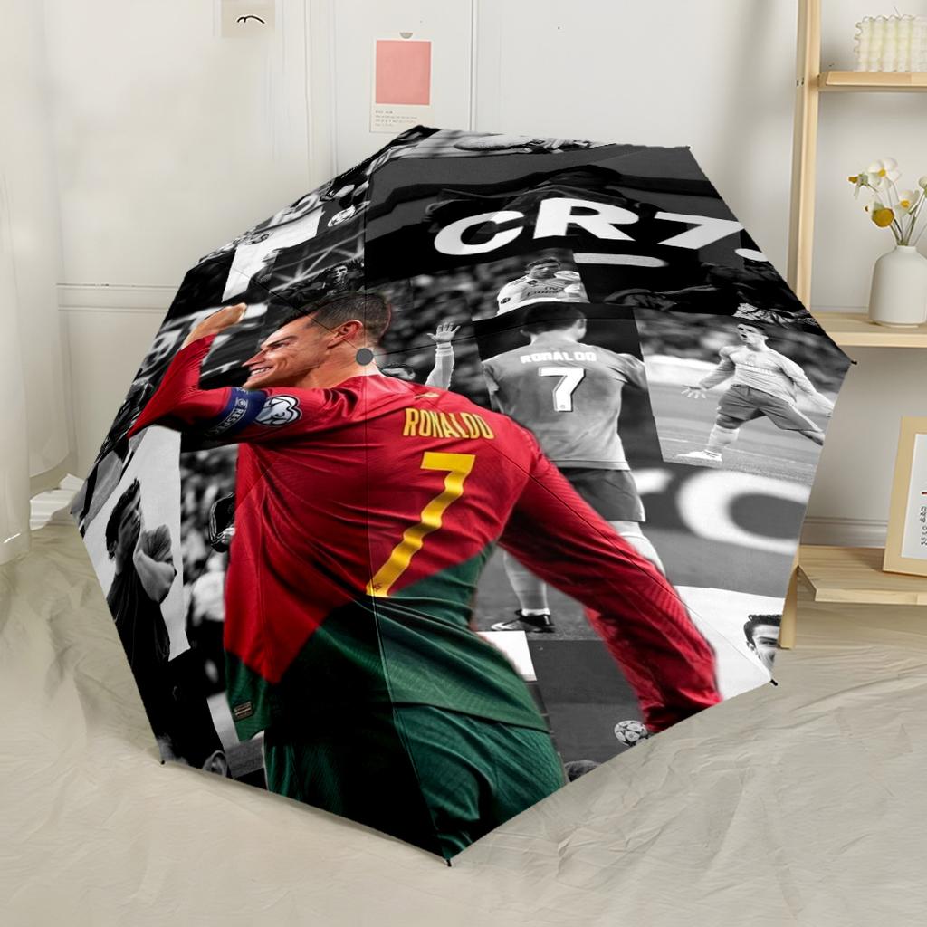Cr7 Football Legend Portable Automatic Umbrella Folding Umbrella with 8 Ribs Durable Plastic & Iron All-Season Umbrella for Travel Fashionable