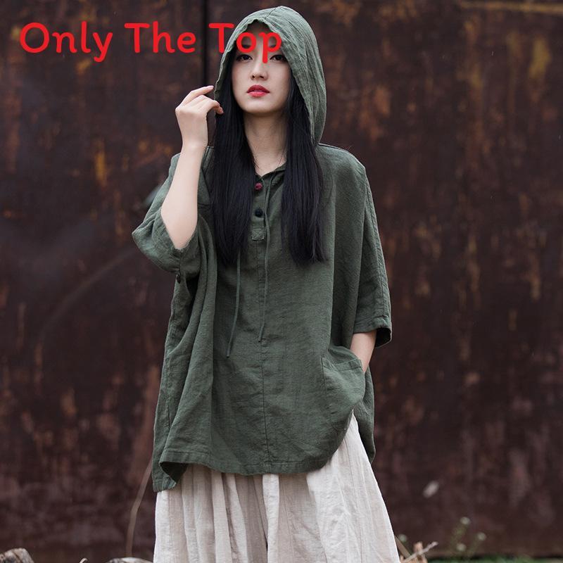 Vintage Style T Shirt For Women With Cotton Linen Fabric Autumn Casual Wear