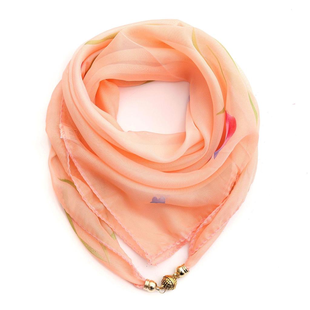 Women's Summer Magnetic Buckle Silk Scarf: Versatile, Fashionable Chiffon Square Scarf for Shirts