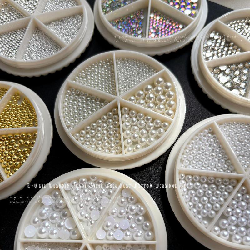 6 Grids Mix Mini Pearl Small Stainless Steel Caviar Beads Nail Art Rhinestones Nail Art Decorations Silver Gold Charm Gel Polish