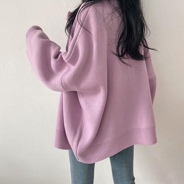 Long Sleeve Loose Knit Cardigan - Women's Versatile Retro Sweater, Round Neck, Lazy Style for Spring & Autumn
