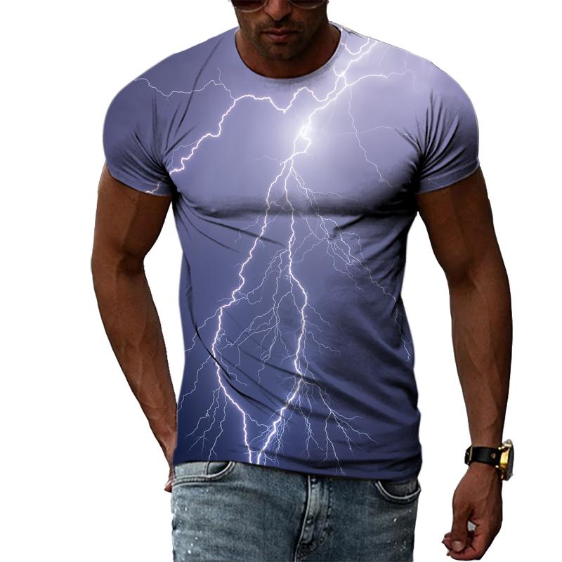 Summer New Fashion Lightning Graphic T Shirts For Men Casual 3D Natural Climate Print T-shirts Personality Cool Blouse T-shirts