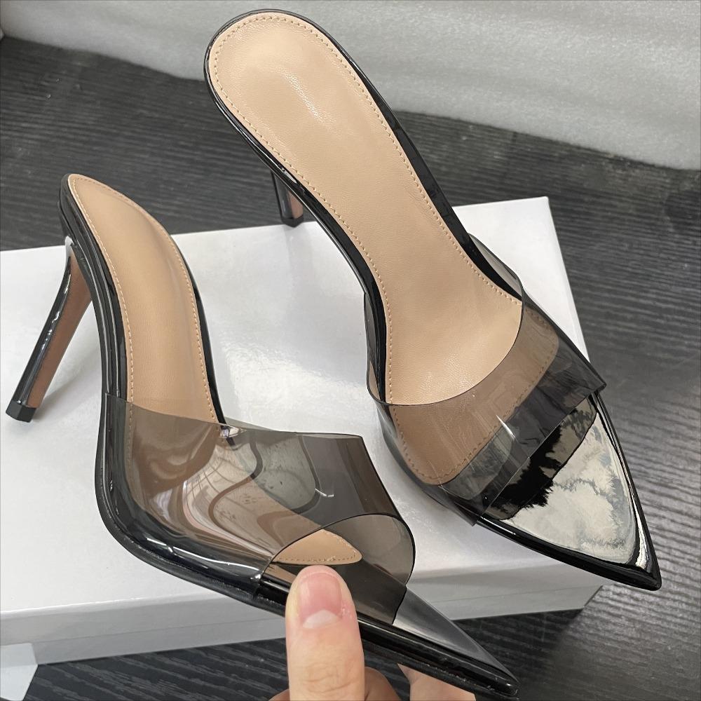 Women's High Heeled Slippers Outside Simple Transparent Slippers Thin Heel Pointed High Heeled Sandals Women Rhinestone Slippers