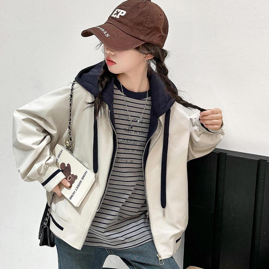 2025 Spring/Autumn Girls' Two-Piece Style Baseball Jacket - Fashionable Casual Top for Big Girls