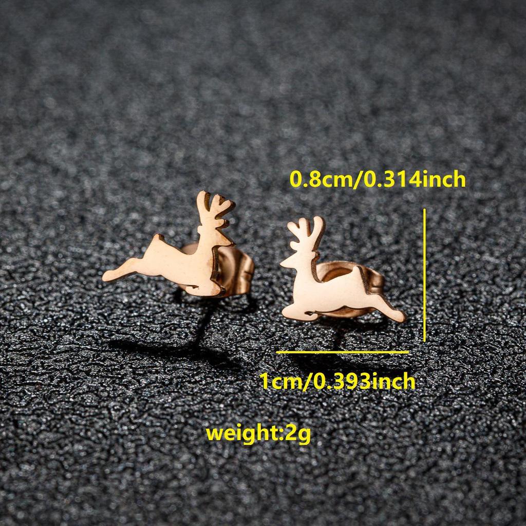 Weihnachts-Ohrstecker für Damen aus Edelstahl mit steigendem Rentier