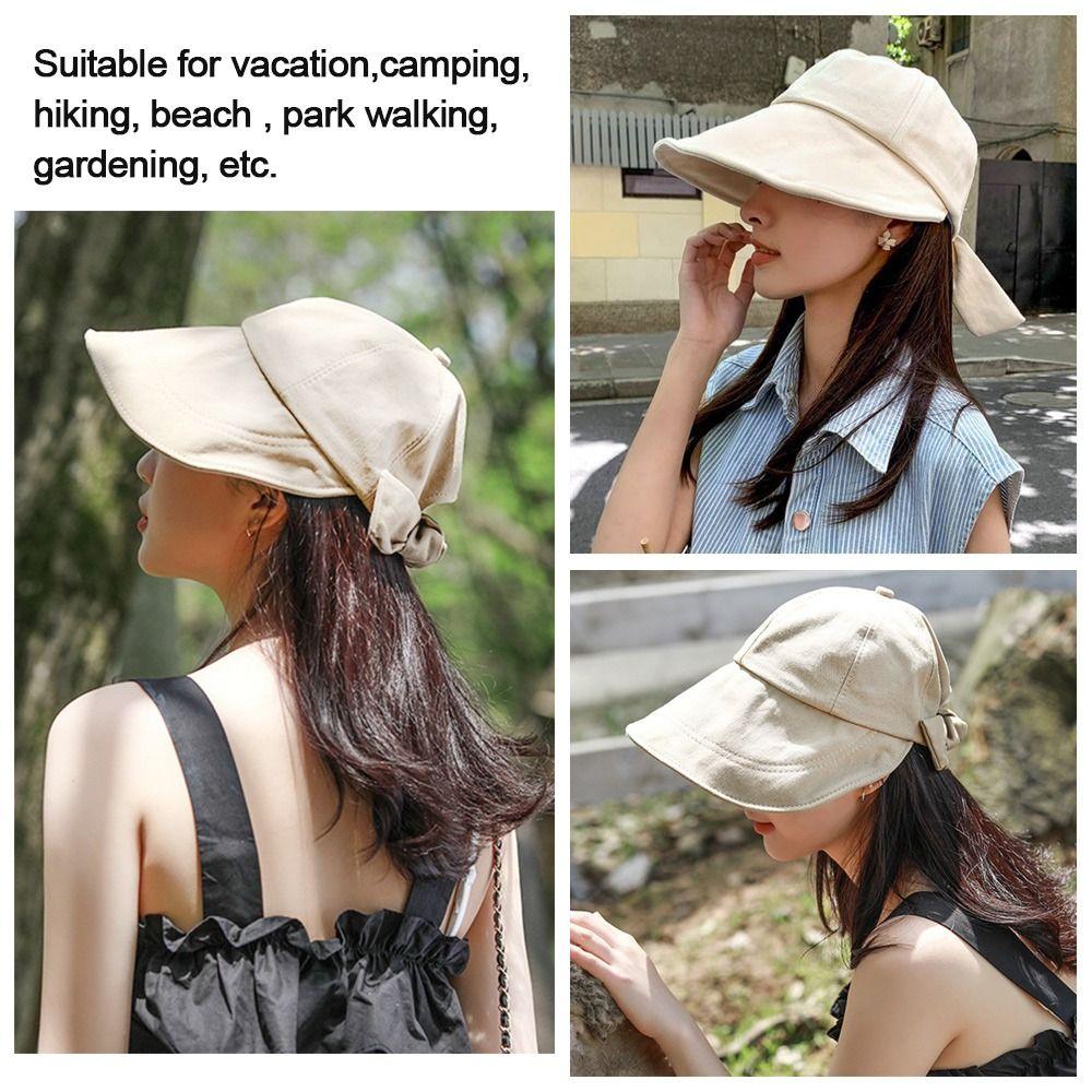 Travel Women Girl Anti-UV Soft Big Wide Brim Bows Bucket Hat Baseball Cap Sun Visor Hats Sun Hat