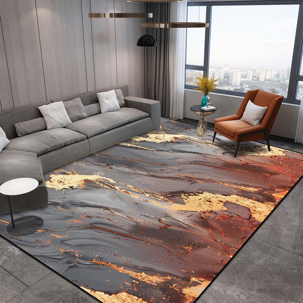 Abstrakter dekorativer Teppich im nordischen Stil für Wohnzimmer Luxus Gold Riss Teppiche für Schlafzimmerdekor Rutschfest Waschbar Sofaseitenmatte