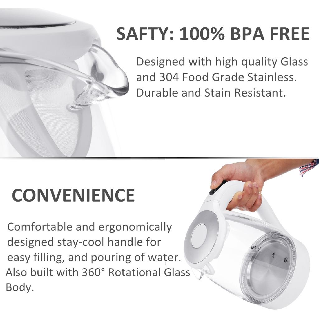 2000w 1.7L LED Illuminated Glass Kettle Electric Rapid Boil Cordless Electric Kettle kitchen kettle Teapot Smart Kettle