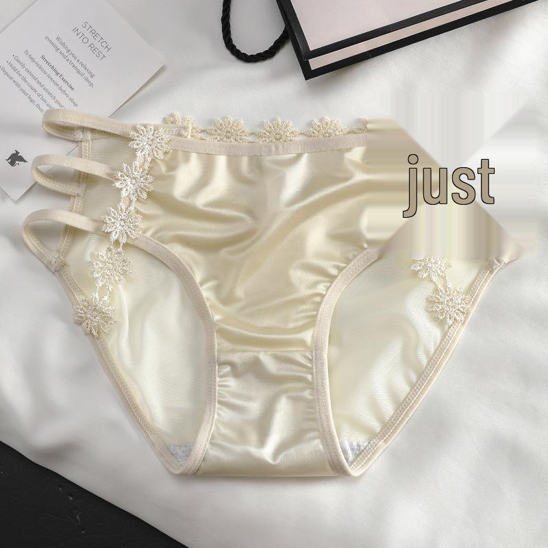 Breathable Japanese Mesh Lace Low-Rise Triangle Panties for Girls Large светло-желтого