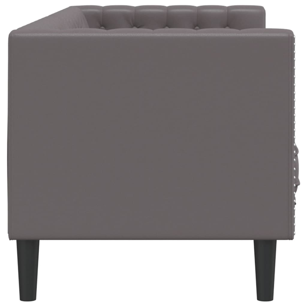 Vidaxl Sofa Chesterfield, 3-Os., Szara, Tapicerowana Sztuczną Skórą
