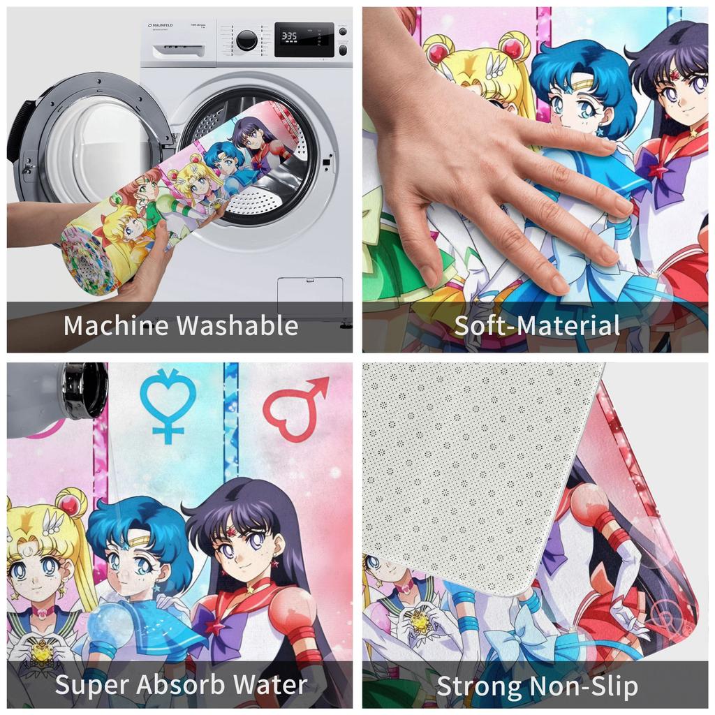 Cartoon Anime Girl Sailors Moons Front Door Mat Anti-Slip Outdoor Absorbent  Doormat Floor Bathroom Entrance Rug Carpet