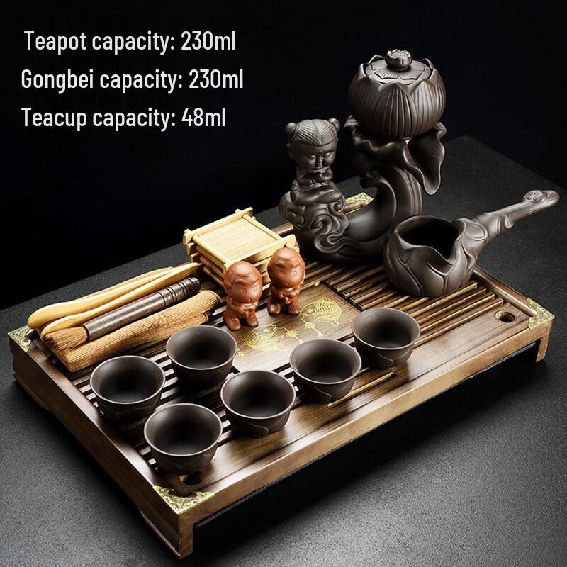 HUALEAI Drawer Tea Table with Ceramic Tea Set