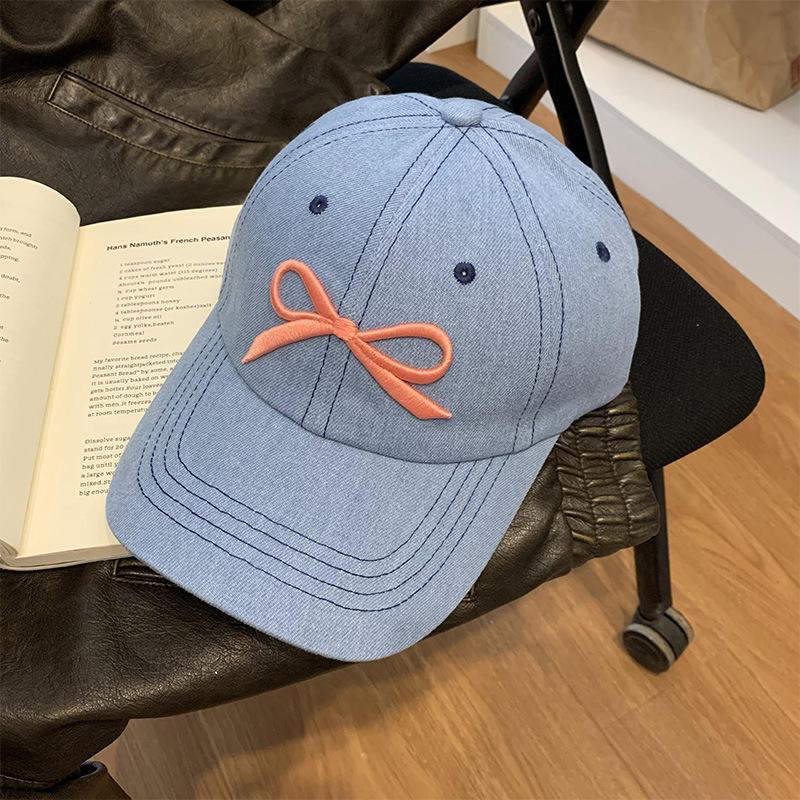 RICYGVM Butterfly Knot Baseball Cap for Women Embroidery Bow Duckbill Hat Fashion Denim Duck Tongue Caps Korean Girl Sun Visors