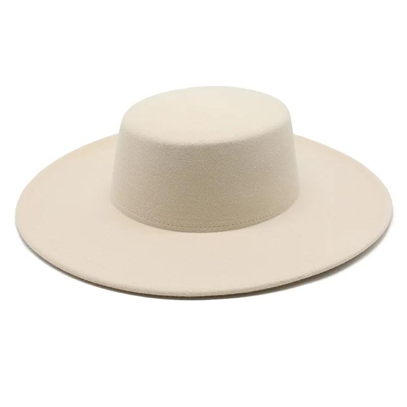 Französischer Damenhut Großer Breiter Rand 10CM Fedora Hut Winterwolle Derby Hochzeit Jazzhüte Flache Krone Filzhut