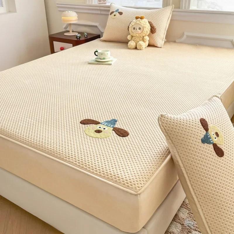 New Class A raw Cotton Polished Cartoon Wind Towel Embroidered Padded Mattress-Cute Pet Series Single-Piece Mattress