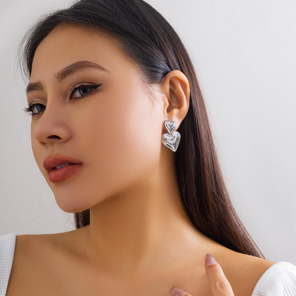 DIEZI Vintage CCB Gold Color Chunky Water Drop Heart Stud Earrings for Women Girls Trendy Punk Star Earring Jewelry Accessories