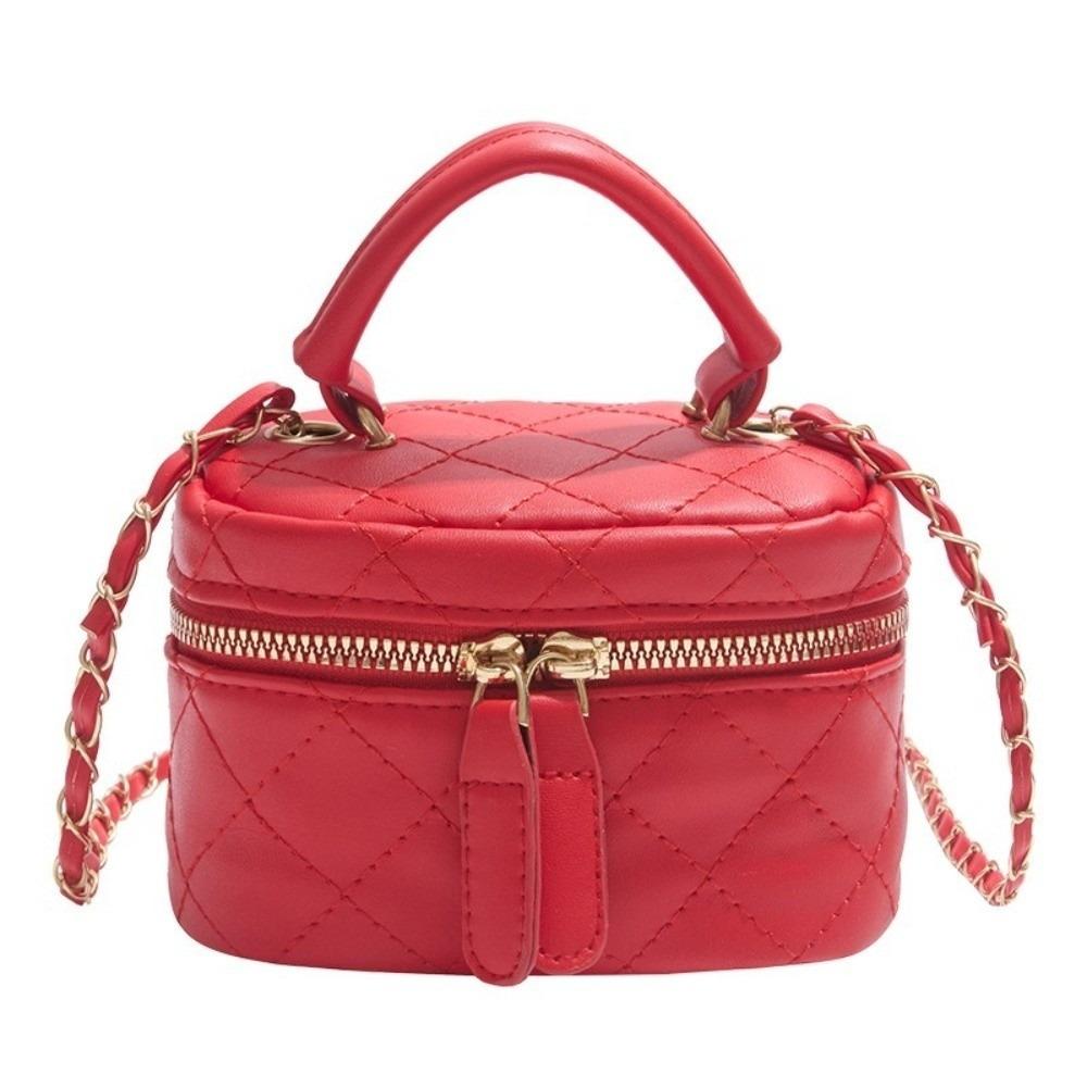 Mini Diamond Quilted Leather Bucket Bag Checkered Pattern Multi-Color Crossbody Bag with Gold Chain Shoulder Strap