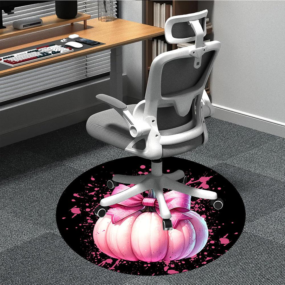 

1pc Pink Pumpkin Office Round Area Rug, Indoor Mat Suitable ForOffice, Under Office Chairs Bedroom Living Room Home Decor, Room Deco T116 80cm by 80cm