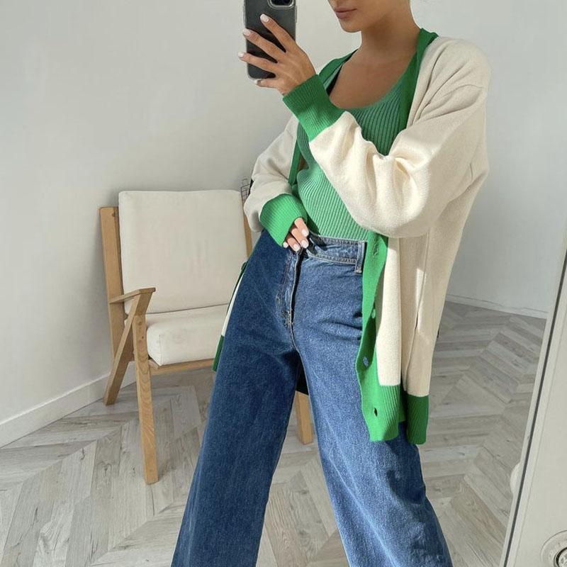 Hirsionsan Vår Høst Patchwork Strikkede Cardigans Kvinner Nye Single Breasted Vintage Korean Gensere Dame Trendy Yttertøy Klær
