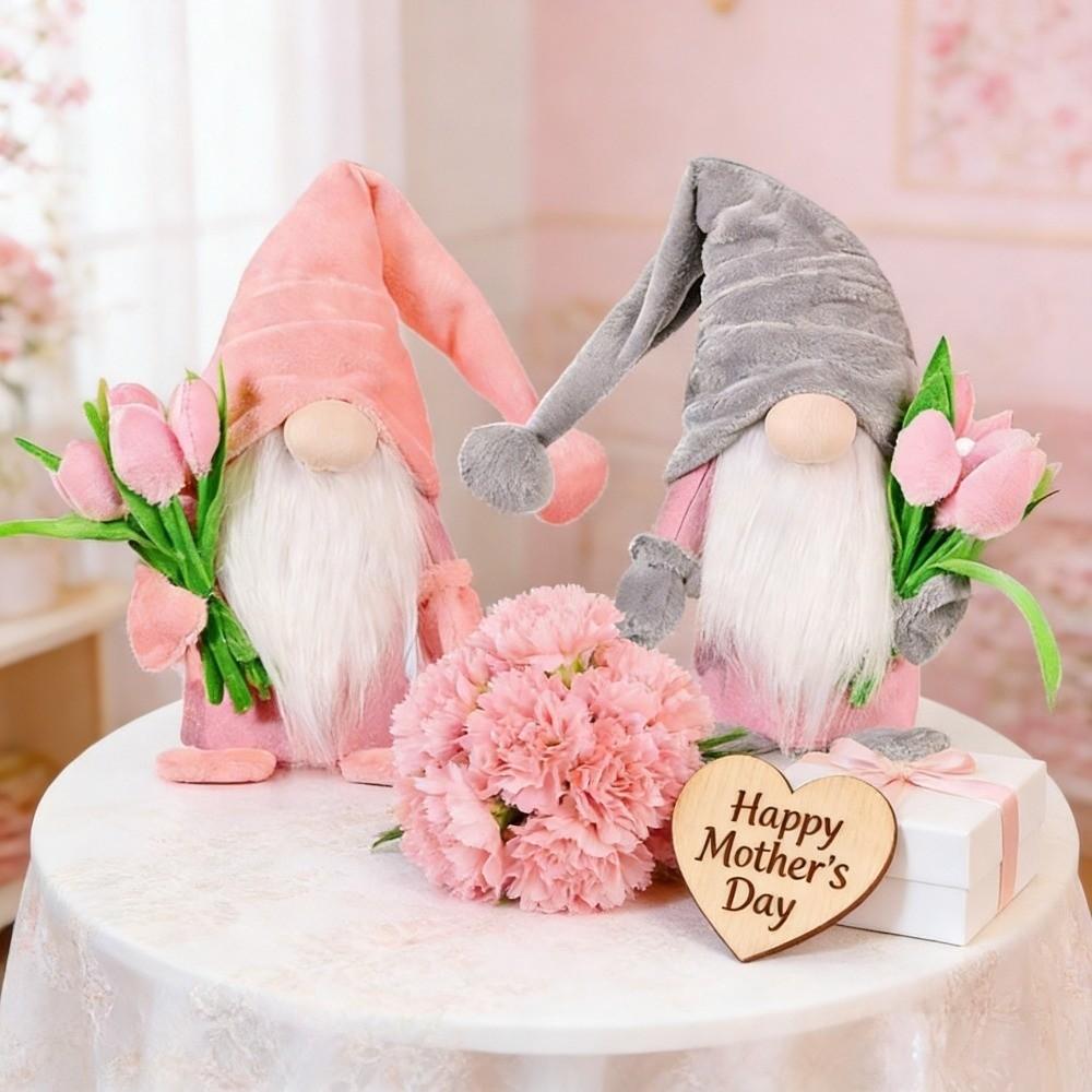 Pink Tulip Dwarf Bouquet Doll Home Decor Gnome Stuffed Dolls Holding Tulip Gnomes Mother's Day