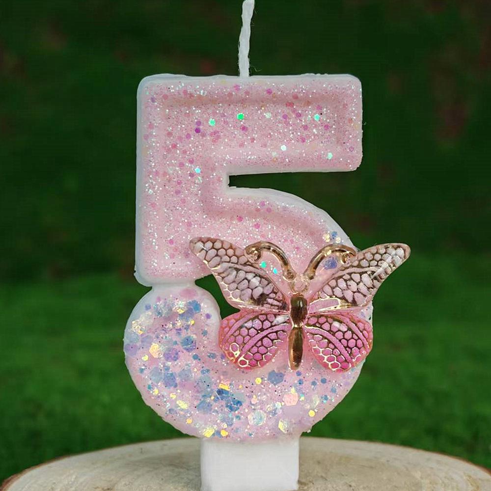 Pink & White Butterfly Number Birthday Cake Candles Pink Butterfly