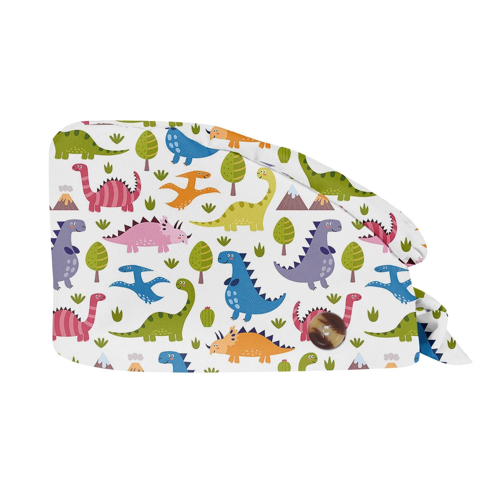 

New Cartoon dinosaur print nurse hat Women Men Nurses Doctors Cotton Surgical Hats Hospital surgical dust cap beauty care caps One Size зелений