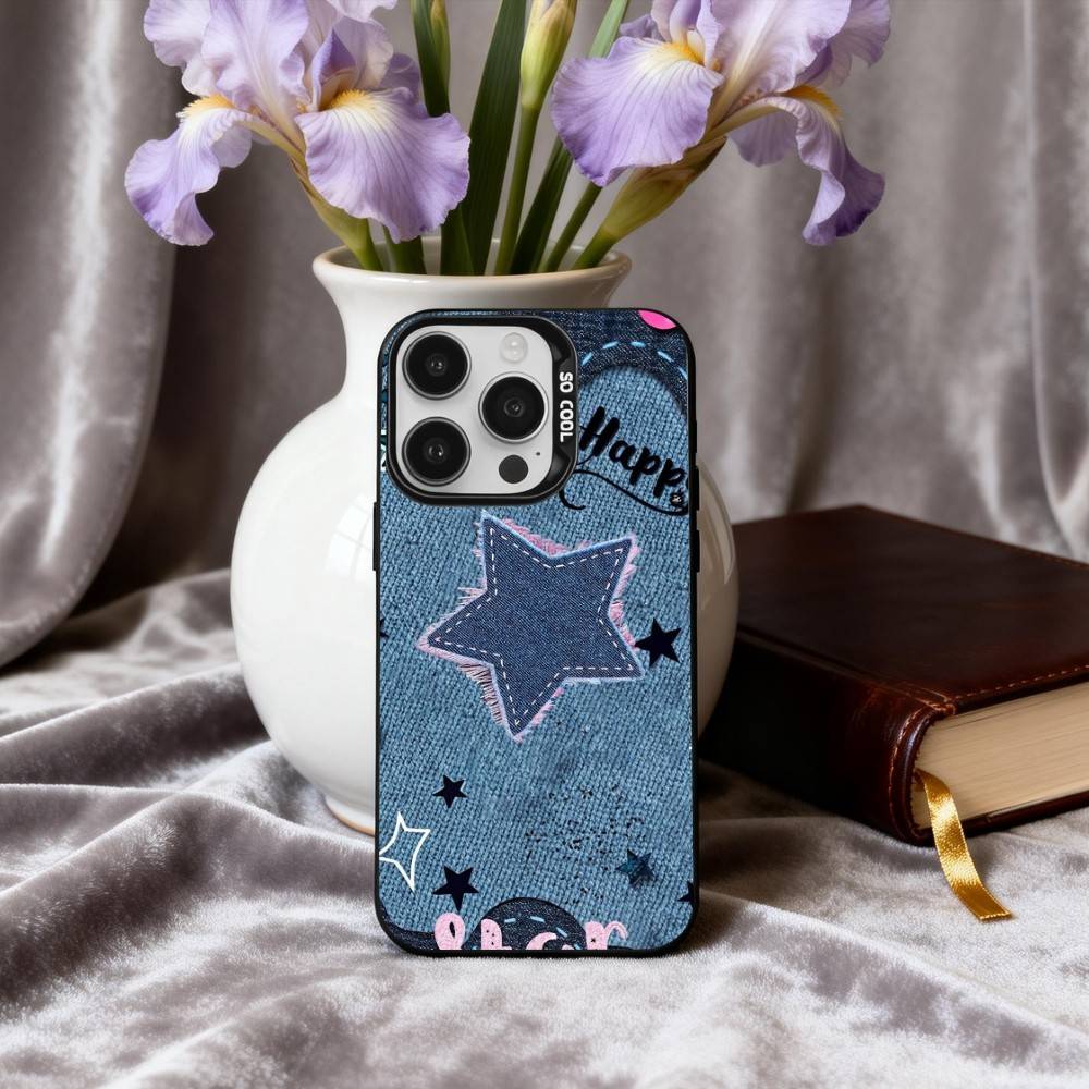 R-Retro D-denim patches  Phone Case For iPhone17,16,15,14,13,12,11 Plus,Pro Max Black Candy silver phone case