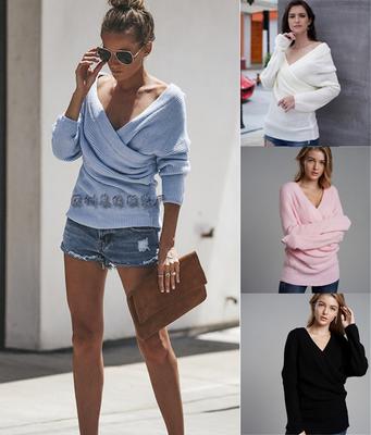 Autumn and Winter New Solid Color European and American OL Commuter Knitted Sweater Women's Thin Sweater