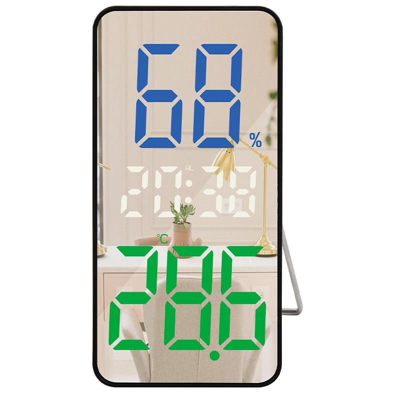 Simple mirror clock LED night mode brightness adjustable large screen digital display temperature and humidity electronic clock