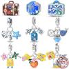 Copper Travel Series-Beach Ocean Suitcase Charms Fit Original 3Mm Pan Bracelet For Women Birthday Fine Jewelry Gift