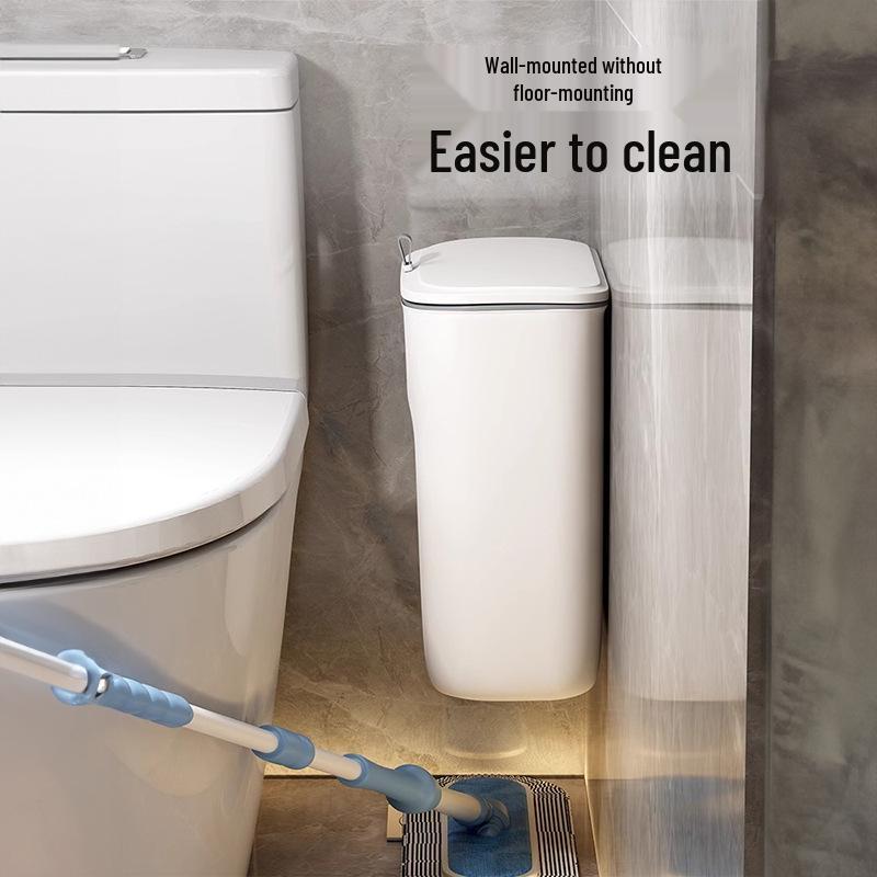 Wall-Mounted Bathroom Trash Can with Lid & Toilet Paper Holder - Compact Sanitary Bin