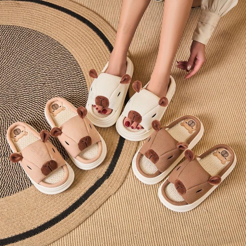 Fashion Capybara Women Cotton Linen Slippers Cute Cartoon Spring Summer Breathable Indoor Slides Female Couple Home Slipper Wholesale