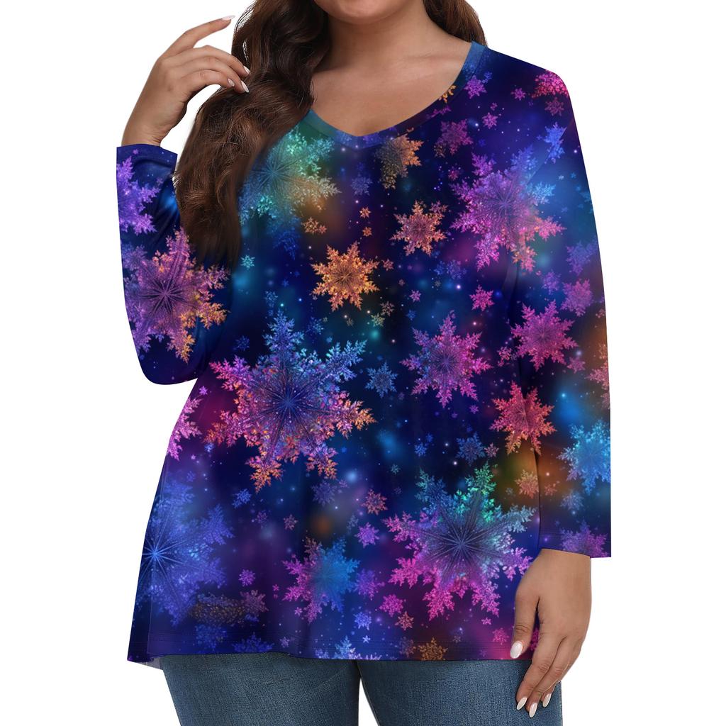 Women's Fashionable Casual Long Sleeved Plus Size  Print Top Plus Size Floral Print Top