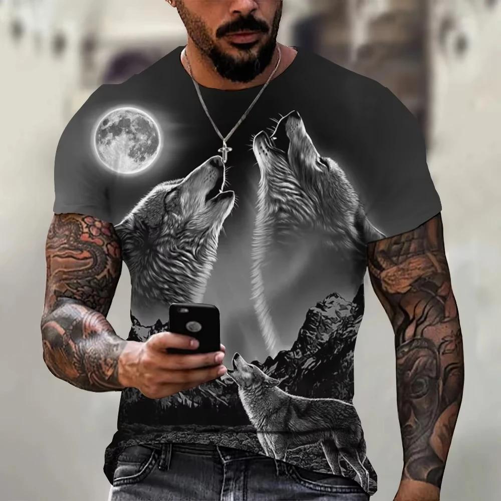 Vintage Wolf 3D Print Men T-Shirts Animal Casual Street Man's Sports Top Short Sleeve Oversized Tee Shirt Men's Clothing Summer